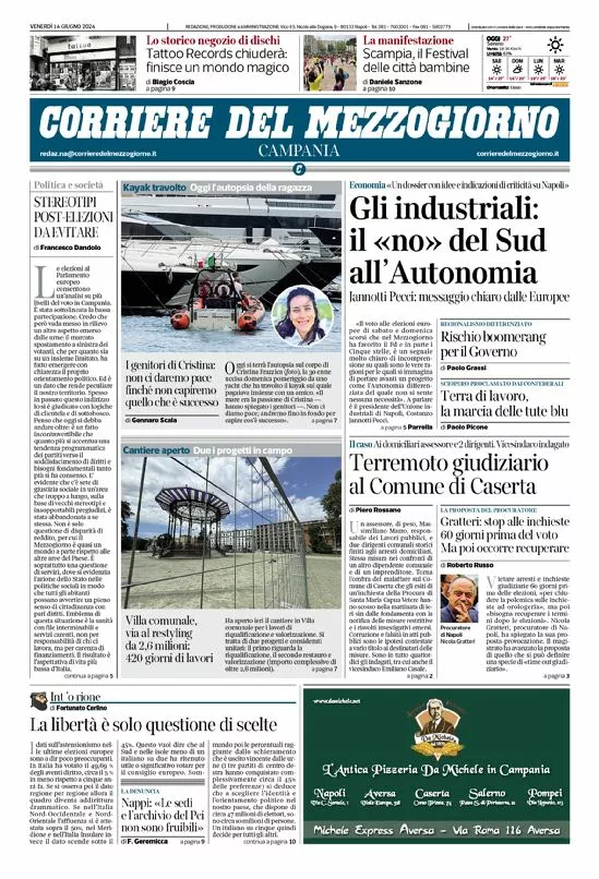 Prima-pagina-corriere del mezzogiorno-del-2024-06-14